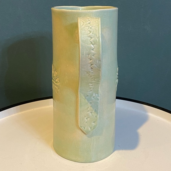 Studio Art Pottery Pitcher / Vase Impressed Floral motif/ applied handle signed - Picture 3 of 10